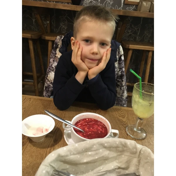 Egor is tasting the raw borscht, Sochi, 2019