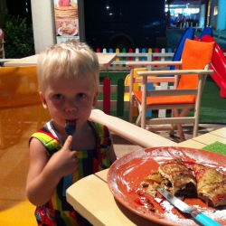 Egor is having a pancakes. Cyprus, 2014